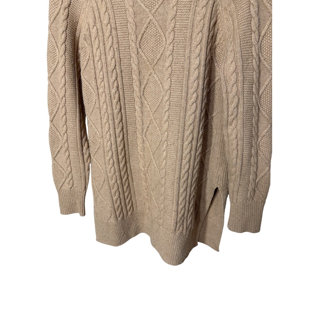 Reiss Womens Camel Tan Wool Blend Cable Knit Mock Neck Sweater Side Slits Small - Picture 3 of 6